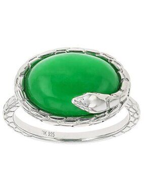 Green Jadeite Sterling Silver Ring Snake Design Size 6 Statement Cocktail Ring